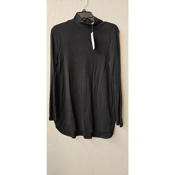 NWT Chico's Pima Cotton Mock‎ Neck Zip Back Black Tunic Top Sz 0 Small - Picture 1 of 5